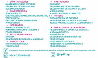 EL CENTRO DE FORMACIN PROFESIONAL N401 ABRE INSCRIPCIONES PARA EL CICLO LECTIVO 2025